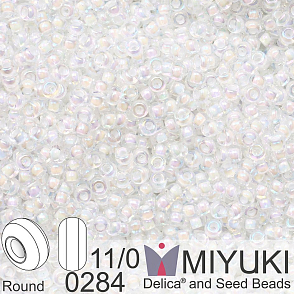 Korálky Miyuki Round 11/0. Barva 0284 White Lined Crystal AB. Balení 5g.