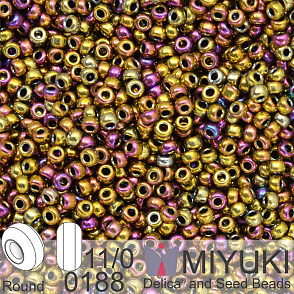 Korálky Miyuki Round 11/0. Barva 0188 Metallic Purple Gold Iris. Balení 5g