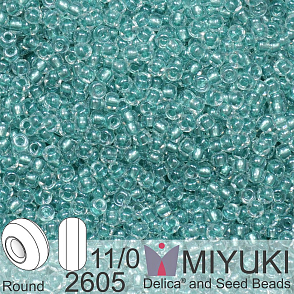 Korálky Miyuki Round 11/0. Barva 2605 Sparkling Aqua Green Lined Crystal AB. Balení 5g.