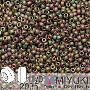 Korálky Miyuki Round 11/0. Barva 2035 Matte Metallic Khaki Iris. Balení 5g.