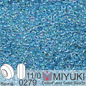 Korálky Miyuki Round 11/0. Barva 0279 Marine Blue Lined Crystal AB. Balení 5g.