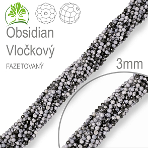 Korálky z minerálů Obsidian Vločkový Fazetovaný polodrahokam. Velikost pr.3mm. Balení 130Ks.