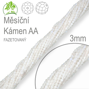 Korálky z minerálů Měsíční Kámen AA Fazetovaný polodrahokam. Velikost pr.3mm. Balení 130Ks.