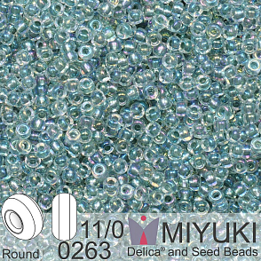 Korálky Miyuki Round 11/0. Barva 0263 Sea Foam Lined Crystal AB. Balení 5g.