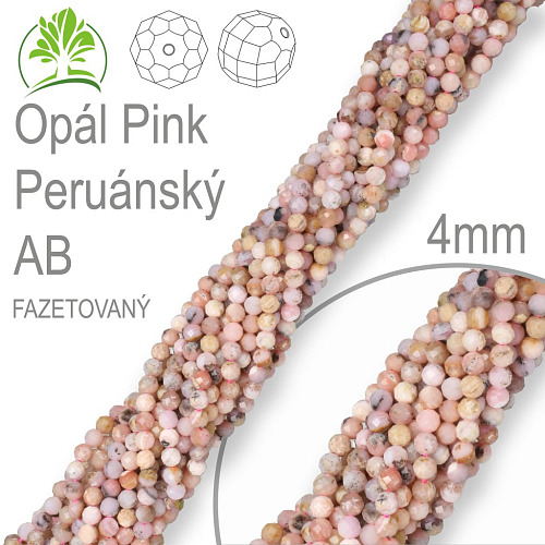 Korálky z minerálů Opál Pink Peruánský AB Fazetovaný  přírodní polodrahokam. Velikost pr.4mm. Balení 90Ks.