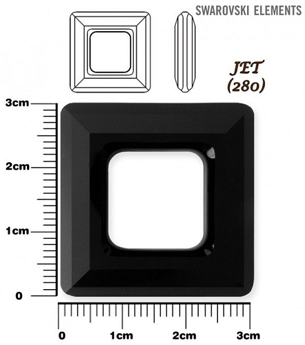 SWAROVSKI ELEMENTS Square Ring 4439 barva JET (280) velikost 30mm.