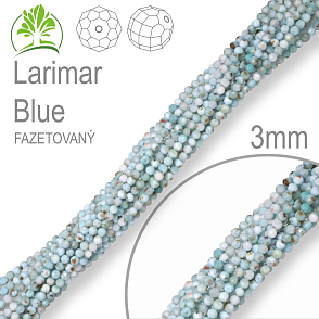 Korálky z minerálů Larimar Blue Fazetovaný polodrahokam. Velikost pr.3mm. Balení 130Ks.