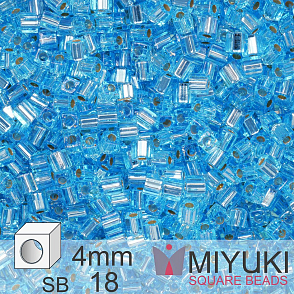 Korálky Miyuki SQUARE Beads 4mm. Barva Silverlined Aqua SB18. Balení 5g.