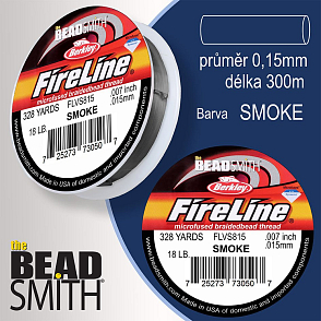 FIRELINE Berkley profesionální splétaná šnůra z polyethylenových vláken. Průměr 0,15mm, zátěž (18lb) 8,3Kg, balení (328yards) 300m, barva SMOKE