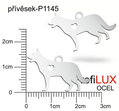 Přívěsek Chirurgická Ocel ozn-P1145 PES se srdcem velikost 23x15mm. Řada přívěsků ProfiLUX