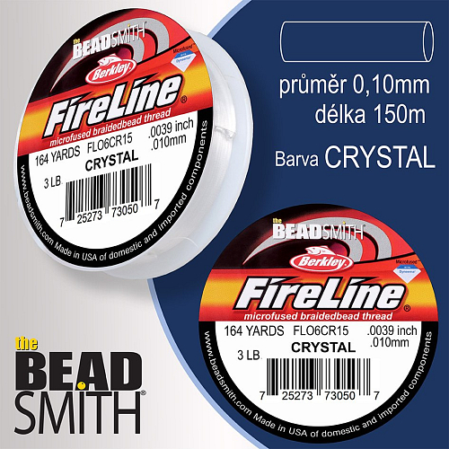 FIRELINE Berkley profesionální splétaná šnůra z polyethylenových vláken. Průměr 0,10mm, zátěž (3lb) 1,3Kg, balení (164yards) 150m, barva CRYSTAL.