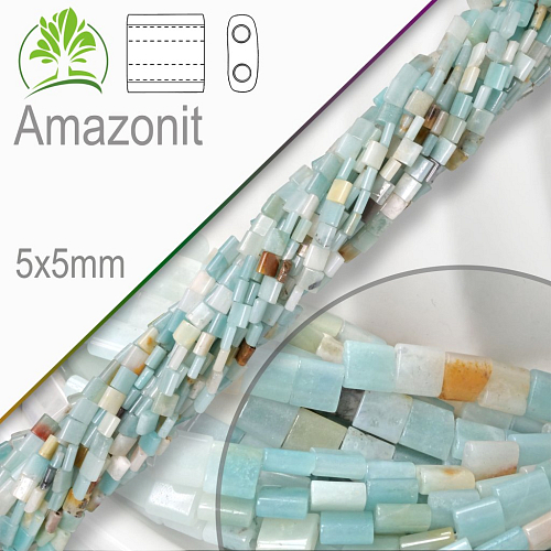 Minerální korálky tvarované Amazonit. Velikost 5x5mm čtvercové korálky s dvěma otvory. Balení 10Ks