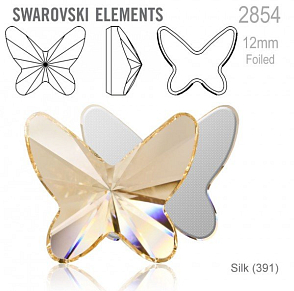 SWAROVSKI 2854 Butterfly Flat Back Foiled velikost 12mm. Barva Silk 