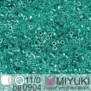 Korálky Miyuki Delica 11/0. Barva Spkl Aqua Green Lined Crystal DB0904. Balení 5g