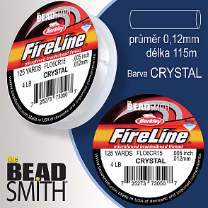 FIRELINE Berkley profesionální splétaná šnůra z polyethylenových vláken. Průměr 0,12mm, zátěž (4lb) 1,8Kg, balení (125yards) 115m, barva CRYSTAL.