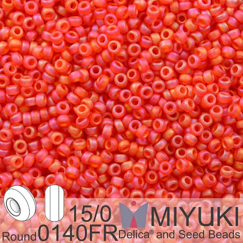 Korálky Miyuki Round 15/0. Barva 0140FR Matte Tr Red Orange AB. Balení 5g.