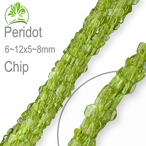 Korálky z minerálů Chip velikost 6-12mm . OLIVIN (PERIDOT). Balení 40cm.