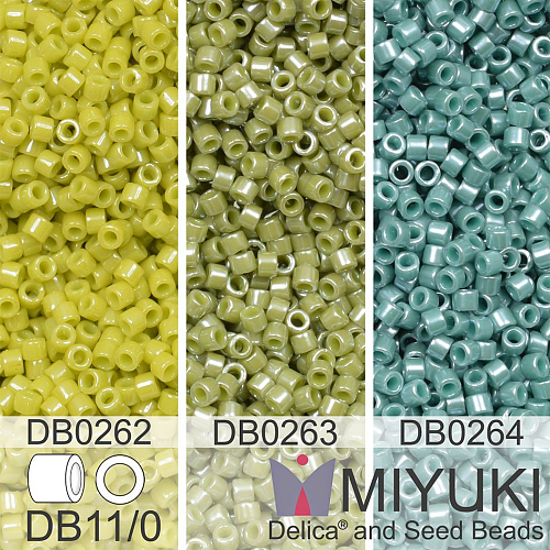 Korálky Miyuki Delica 11/0. Barevné variace č. 18  DB0262, DB0263, DB264. Balení 3x5g