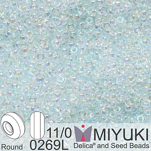 Korálky Miyuki Round 11/0. Barva 0269 Ice Blue Lined Crystal AB. Balení 5g.