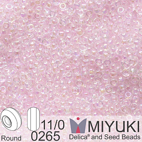 Korálky Miyuki Round 11/0. Barva 0265 Transparent Pale Pink AB. Balení 5g.