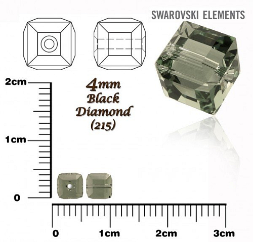 SWAROVSKI UBE Beads 5601 barva BLACK DIAMOND velikost 4mm.